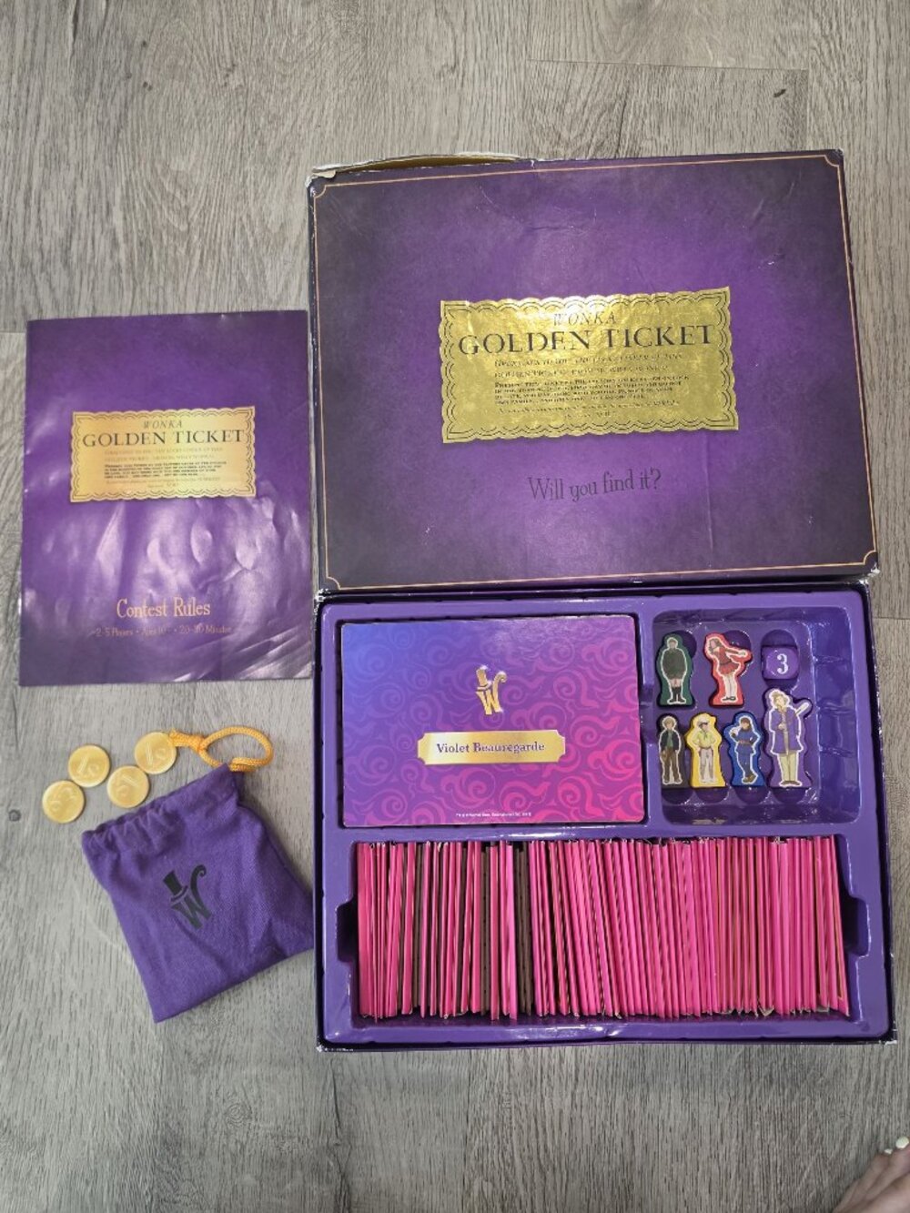 Wonka Golden Ticket Board Game Ages 10+ Complete Set With Pieces Purple Box
